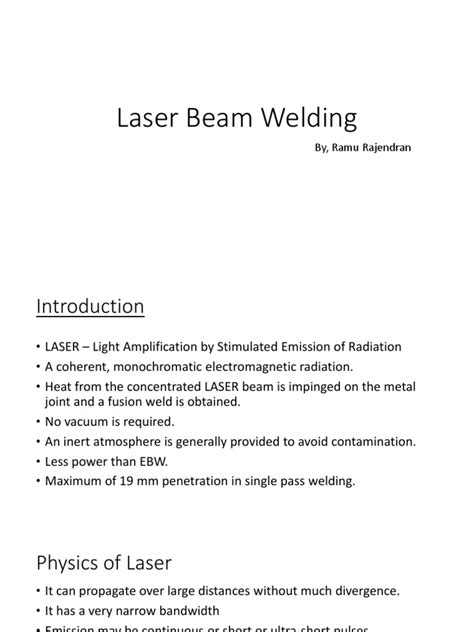 laser welding ppt|Laser Beam Welding: By, Ramu Rajendran .
